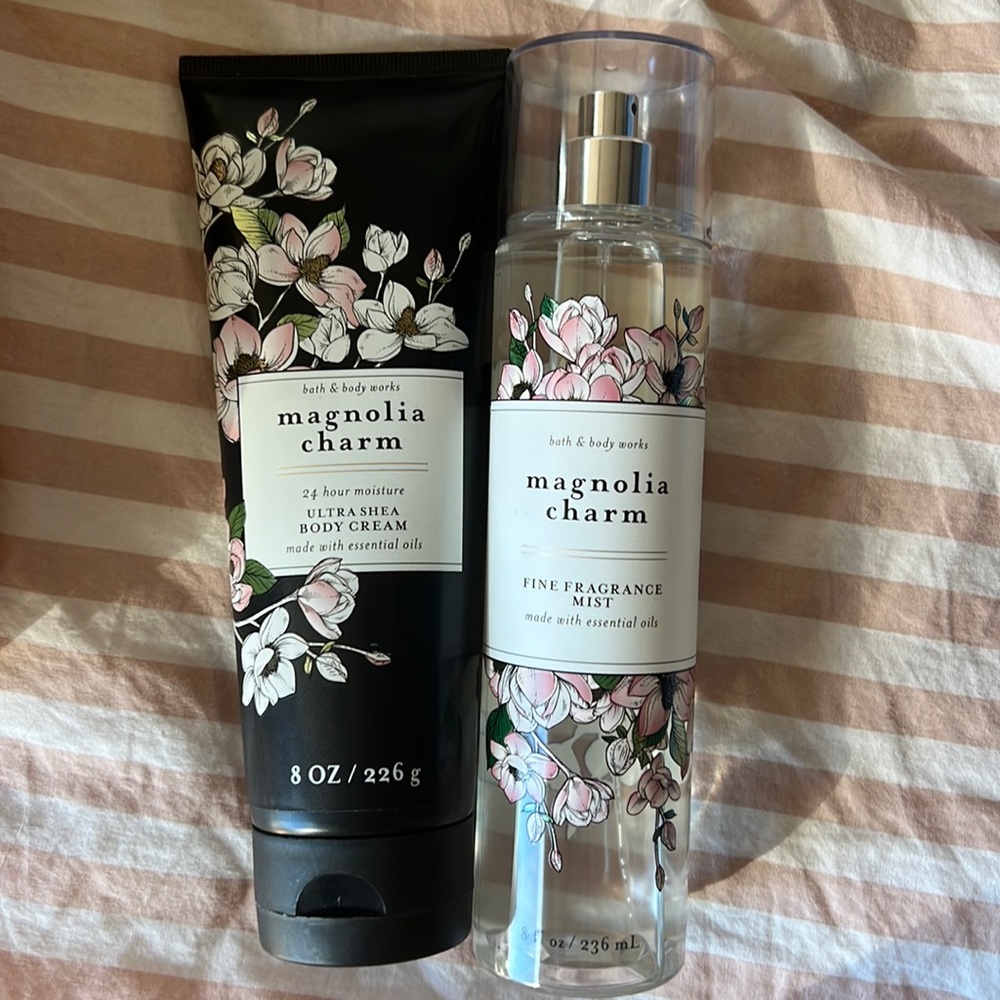 bath and body works magnolia charm ultra shea body cream and fine fragrance mist